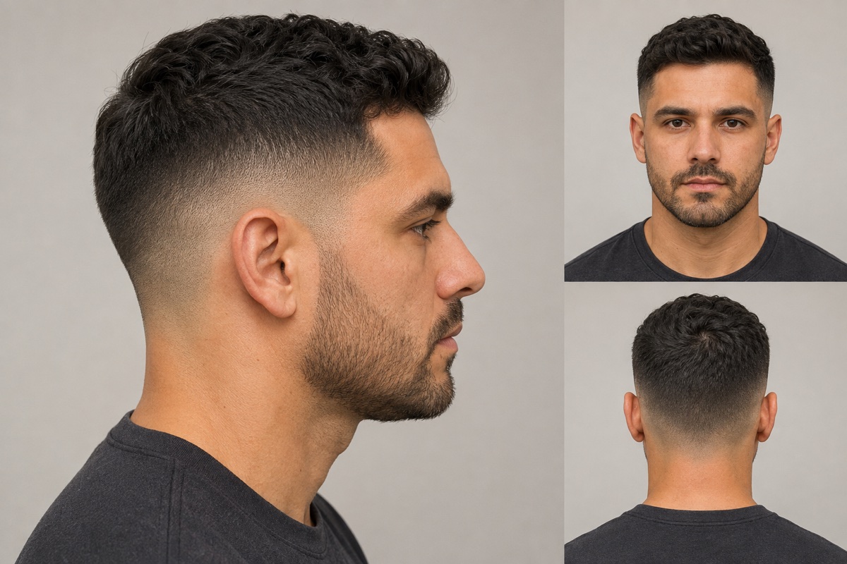 Detailed fade shown from the side, front, and back